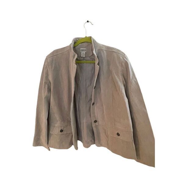 Chico's Womens Gray Leather Button Front Blazer Jacket Size 3 - Picture 14 of 16